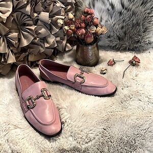 Jeffery Campbell Anthropologie Pink Goldtone Horse Bit Buckle Flat Loafers 7.5